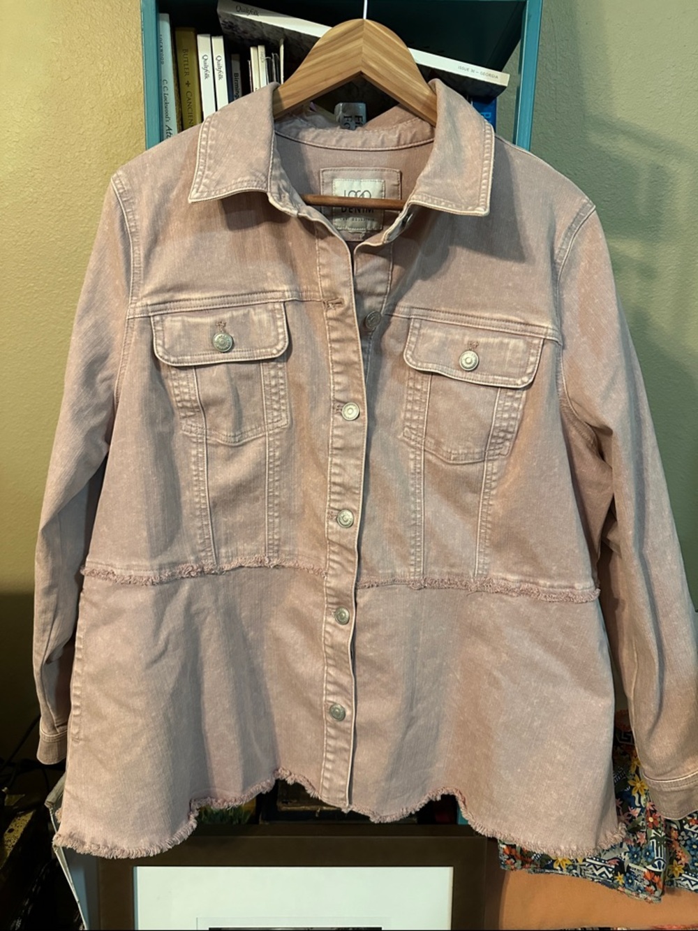 LOGO Denim by Lori Goldstein Light Washed Dusty Mauve Button-Front Denim Shacket